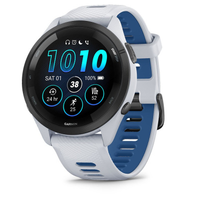 Garmin Forerunner 265 - 46 мм | Black Bezel with Whitestone Case and Whitestone/Tidal Blue Silicone Band