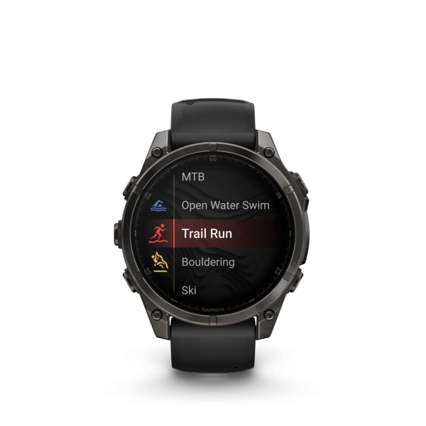 Garmin Fenix ​​8 — 47 мм AMOLED — сапфировый карбоновый серый DLC титановый с ремешком черно/серого цвета 010-02904-21 от прозводителя Garmin
