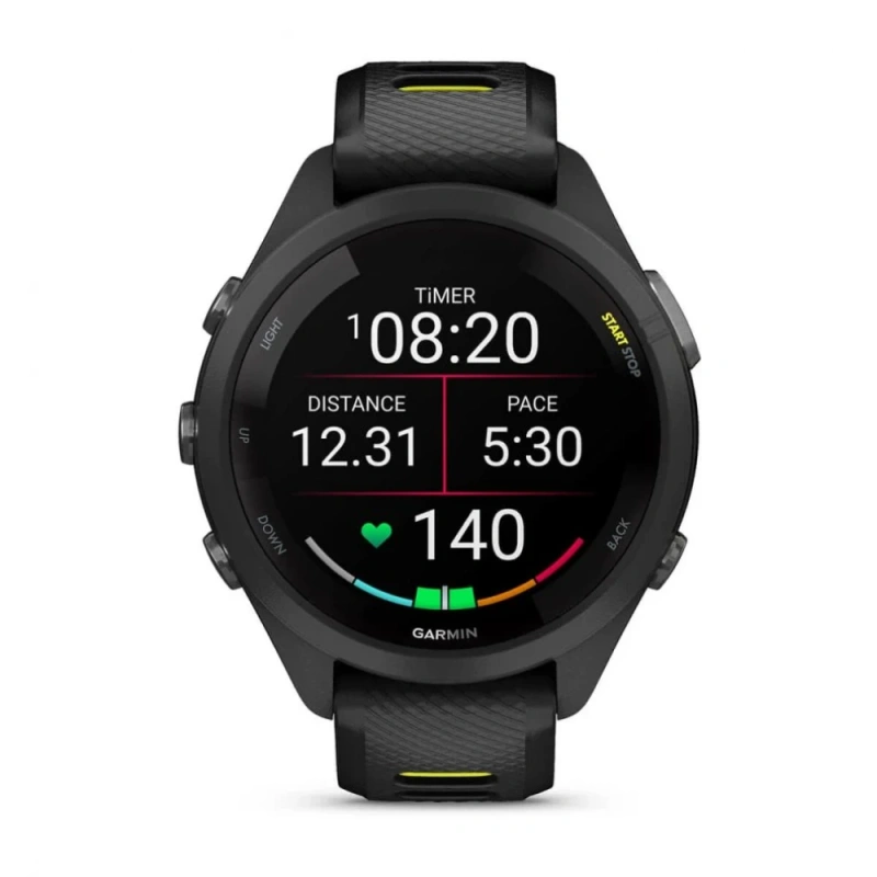 Garmin Forerunner 265s - 42 мм | Black Bezel and Case with Black/Amp Yellow Silicone Band
