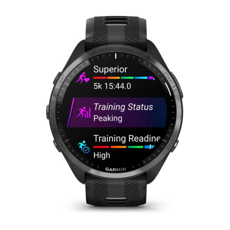 Garmin Forerunner 965 - | Carbon Grey DLC Titanium Bezel with Black Case and Black/Powder Grey Silicone Band